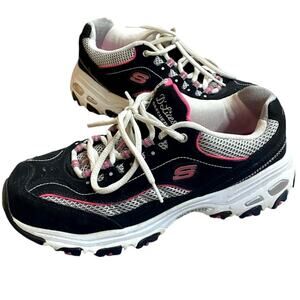 Skechers D' Lites Women's Running Sneakers US 7.5 Black Pink Leather Lace Up